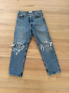 Agolde High-Rise Distressed Medium Blue Women's Jeans